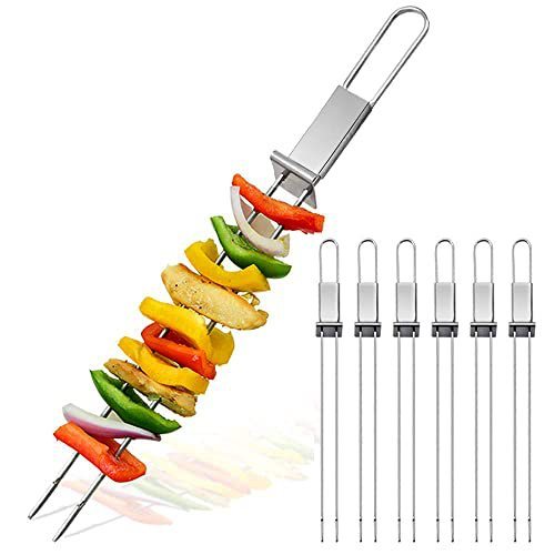 Stainless steel barbecue skewers 430 double needles with push plate meat skewers outdoor barbecue tongs BBQ metal barbecue skewers