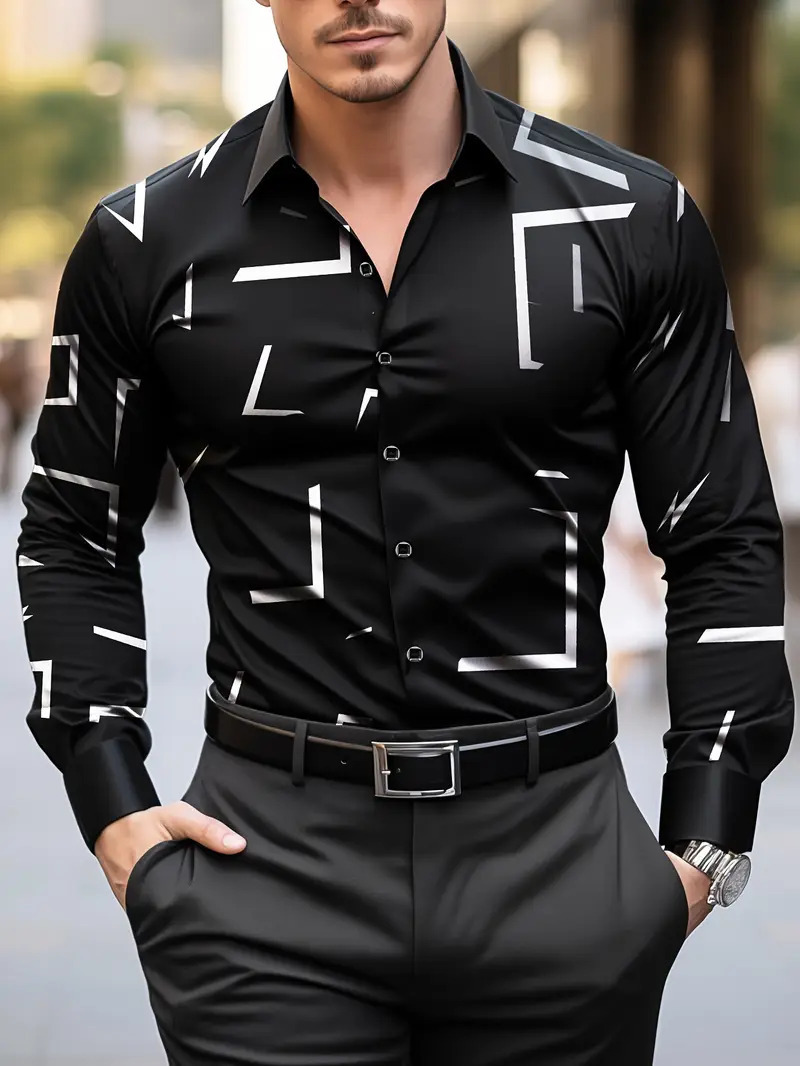 2024 Comercio exterior de Amazon Moda transfronteriza Casual Camisa de manga larga de hombre geométrico a rayas de todo fósforo MB12