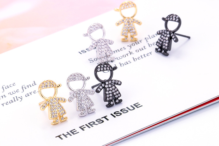 Travel Occasion Fashion Cartoon Inlaid Zircon Characters Boy Girl Copper Earrings Wholesale Nihaojewelry