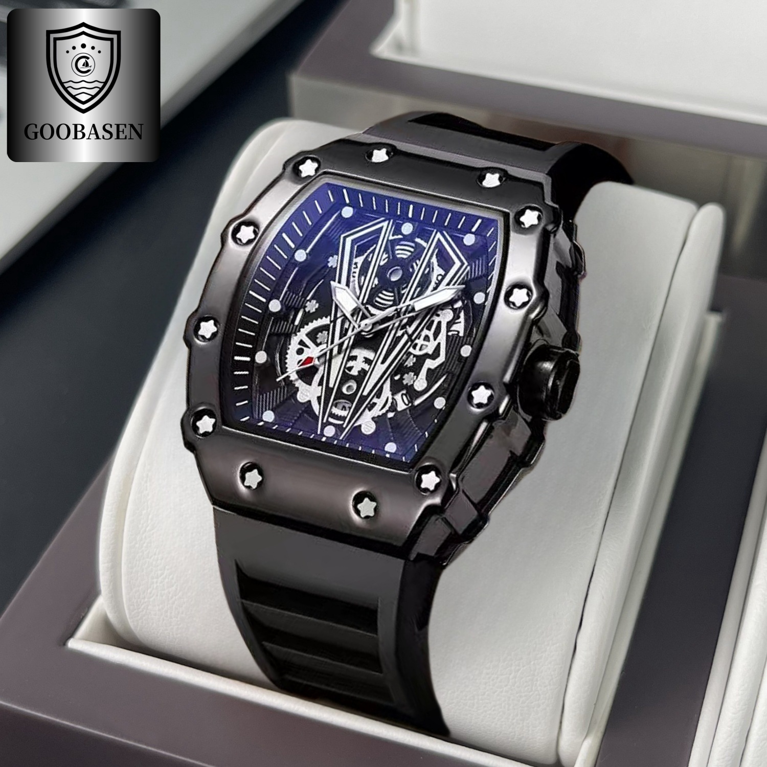 Goberson Richard Barrel Quartz Watch Men's Watch Men's Square Calendar Sports Cross-border Shake Tone