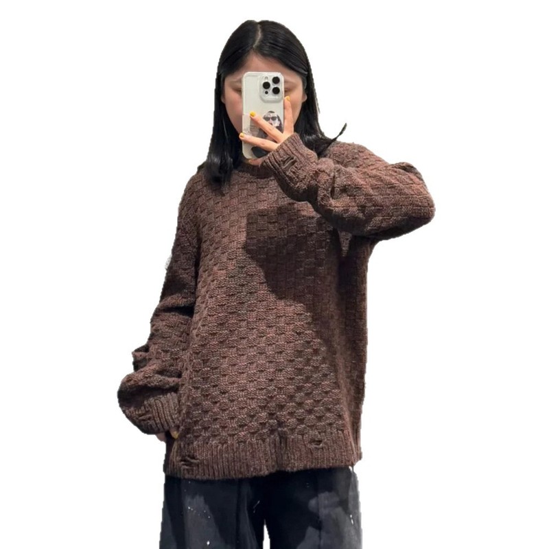南油高板本25秋冬新款美拉德复古风混纱圆领羊毛套头毛衣男女同款|undefined