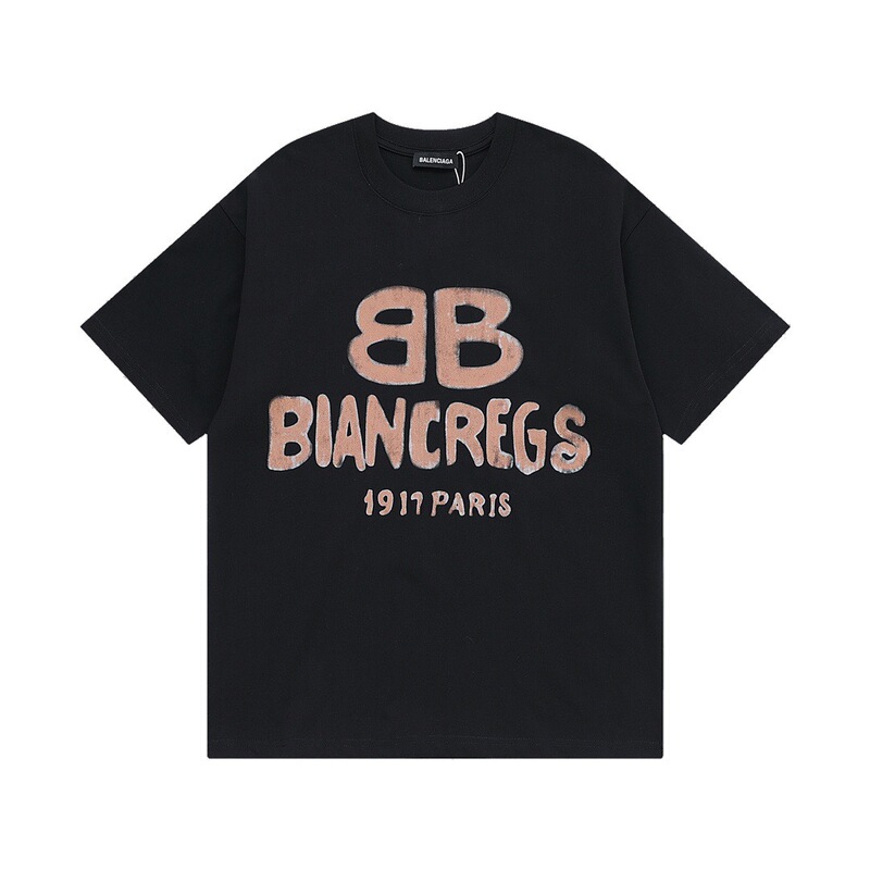 パリハイバージョンBファミリーTシャツ25s春夏新作ヘビーコットンラウンドネック半袖Tカジュアル万能男女同型|undefined
