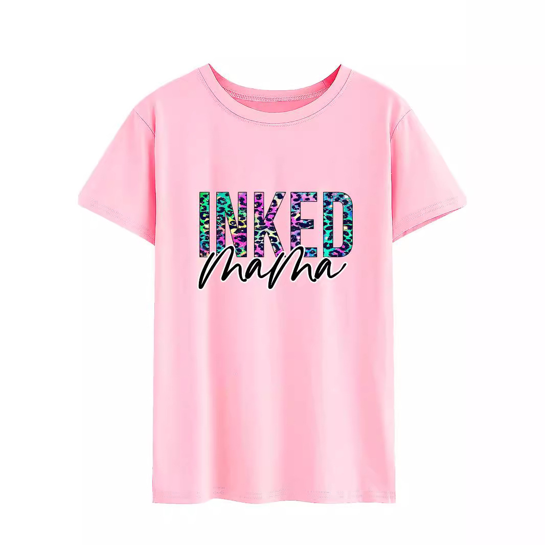 外贸新款 Inked Mama五颜六色的可爱风格图案印花短袖圆领T恤