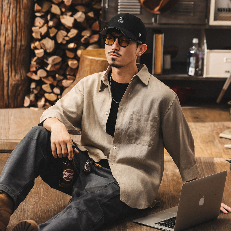 Summer New Chinese Style Linen Shirt Men's Short-Sleeved Lyocell Tencel Thin Three-Quarter Sleeve Men's Shirt