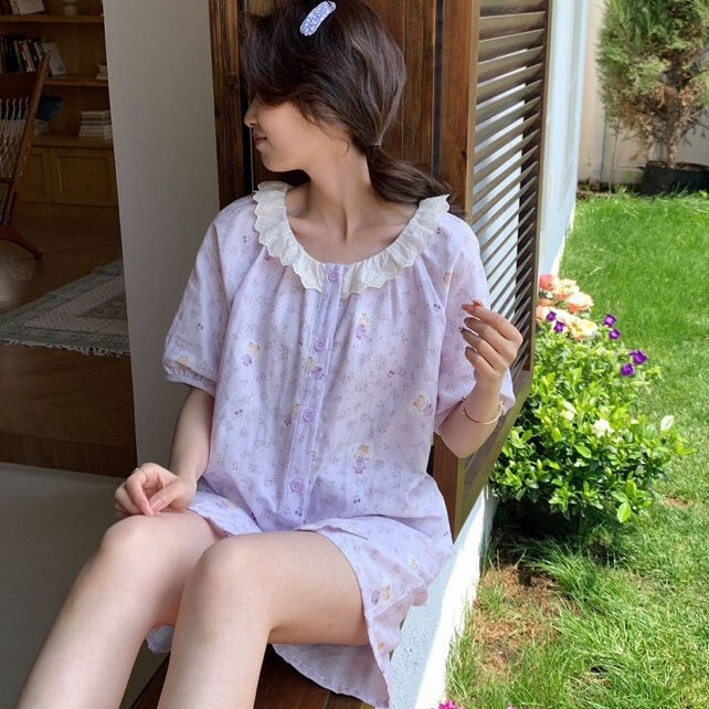 Summer New Soft Cotton Gauze Pajamas with Sweet Lace Collar, Short-Sleeved Shorts, Home Wear, Can Be Worn Outside, Two-Piece Set