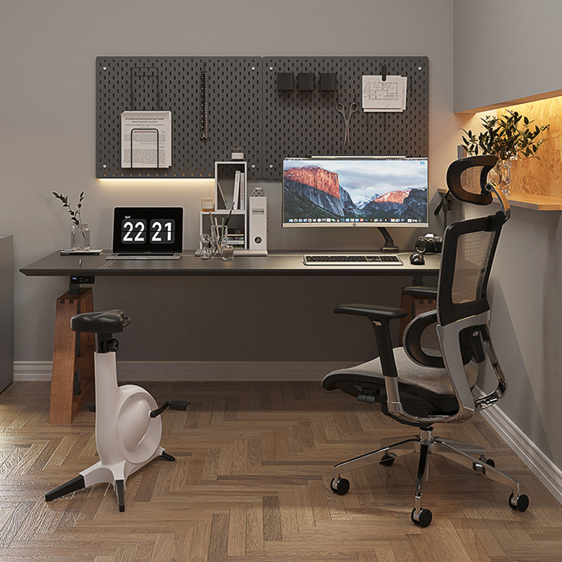 Electric Height-Adjustable Desk, Minimalist Standing Computer Desk, Li Ren Style Leather Work Desk, Office Desk, Light Luxury Writing Desk Electric Height-Adjustable Desk, Minimalist Standing Computer Desk, Li Ren Style Leather Work Desk, Office Desk, Light Luxury Writing Desk
