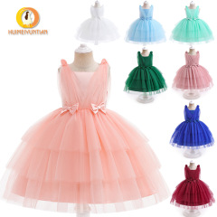 ins2024歐美新款粉色洋氣法式蛋糕兒童女寶寶蓬蓬網紗女童連衣裙