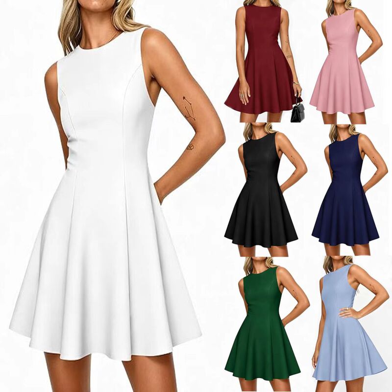 Cross-Border Amazon 2026 Summer Women's Dress, Elegant Sleeveless Boat Neck A-Line Style, Spring Japanese and Korean Casual Wear Cross-Border Amazon 2026 Summer Women's Dress, Elegant Sleeveless Boat Neck A-Line Style, Spring Japanese and Korean Casual Wear
