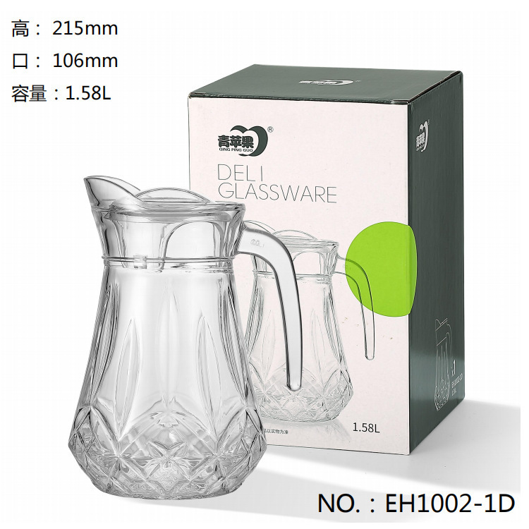 Lemeya vidrio resistente al calor hervidor de agua fría agua manzana verde engrosado jar de jugo tetera flor logotipo al por mayor