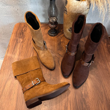 复古堆堆靴2025秋冬新款粗跟扣带显瘦大筒围西部牛仔英伦风骑士靴