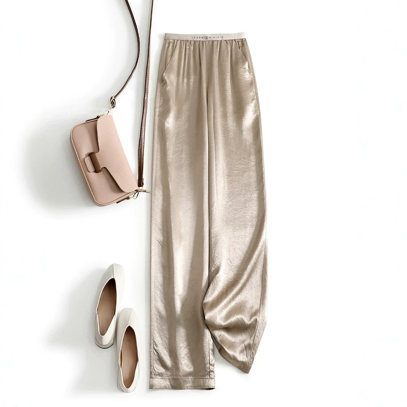 Zimoqinghe~Silk Mulberry Silk Wide Leg Trousers Women's Summer Thin Casual Pants Ice Silk Lyocell Straight-Leg Pants a