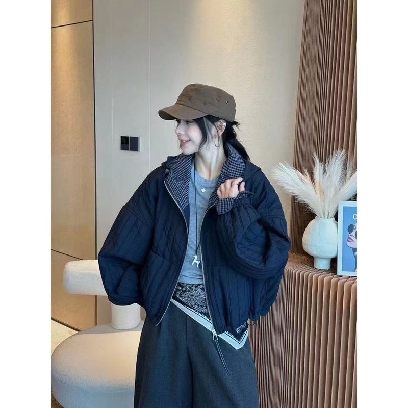 欧货绗棉加厚圆领短外套女2025秋季新款韩版百搭休闲夹克开衫上衣|undefined