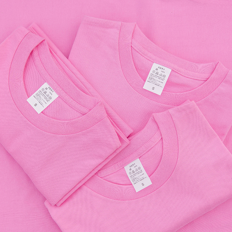 230g Sakura Peach Powder Crewneck Loose Men's and Women's Couple Fashion Japanese Pure Cotton Plain Color Loose T-shirt