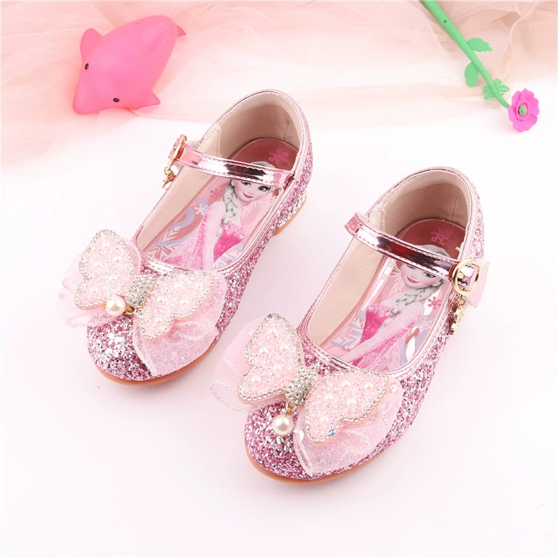 Весенние и осенние кожаные туфли для девочек серебристо-синие студенческие туфли для показа туфли для детей хрустальные туфли на высоком каблуке Aisha