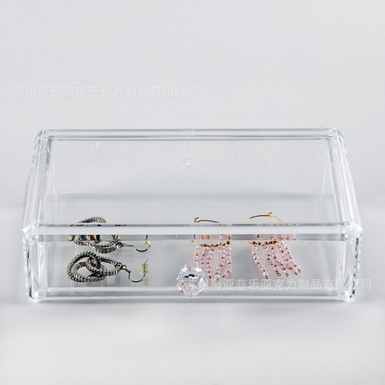 Desktop stackable single-layer drawer acrylic cosmetic storage box transparent texture plastic jewelry box wholesale