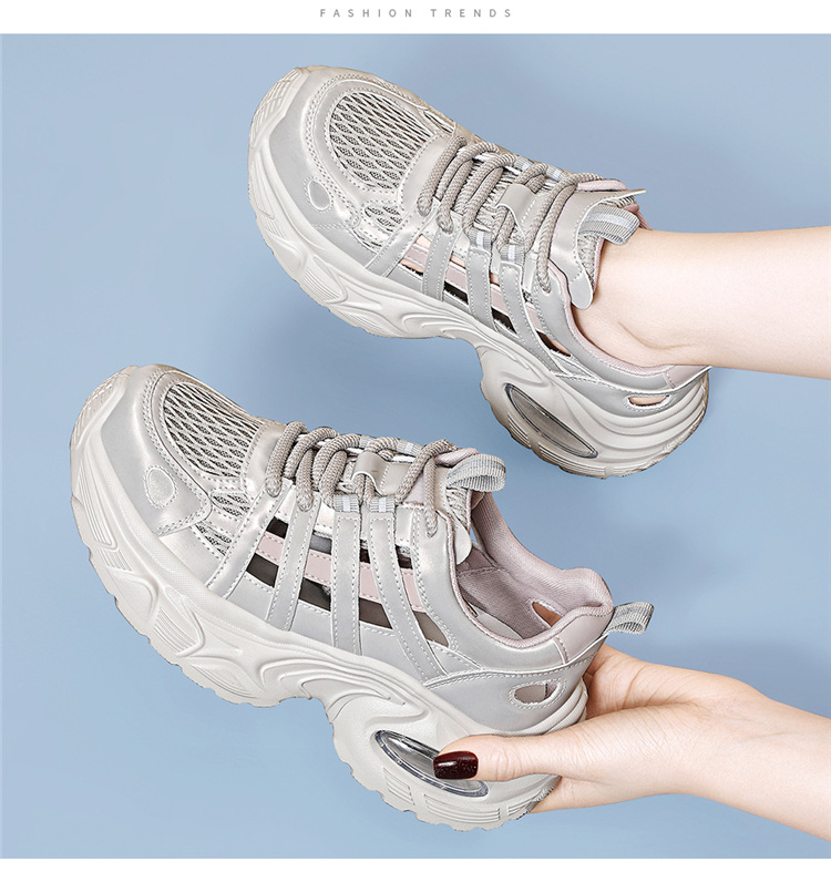Giày sneaker nữ đế dày lưới thoáng khí phong cách thể thao gót 5 cm — 7234 bột sâm panh cao gót 5cm, 7234 gót trắng cao 5cm chi tiết 4