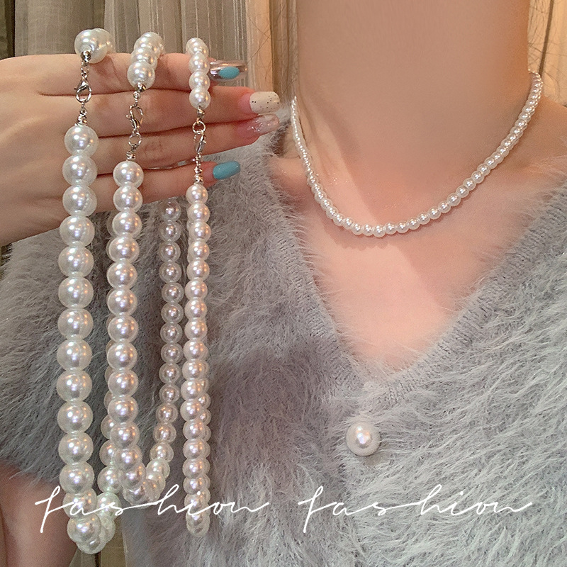 Collana lunga con perle di vetro stile francese elegante vintage_voghion.com