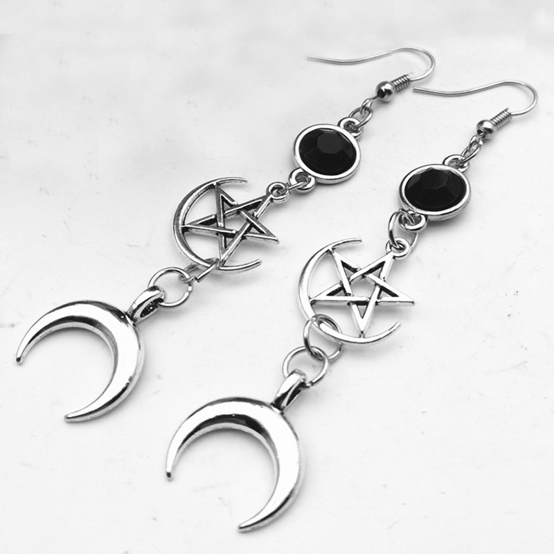 1 Pair Punk Pentagram Cross Moon Plating Alloy Drop Earrings display picture 2