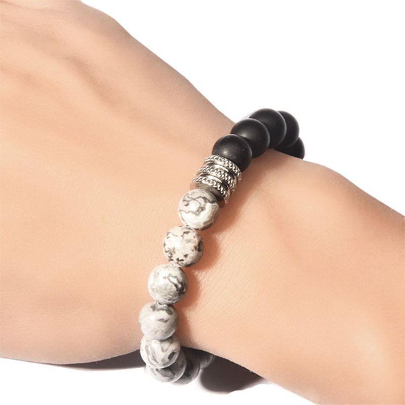 Beaded Chain Chain Type Retro Geometric Natural Stone Volcanic Rock Tiger Eye Beaded Chain Beaded Bracelets Wholesale