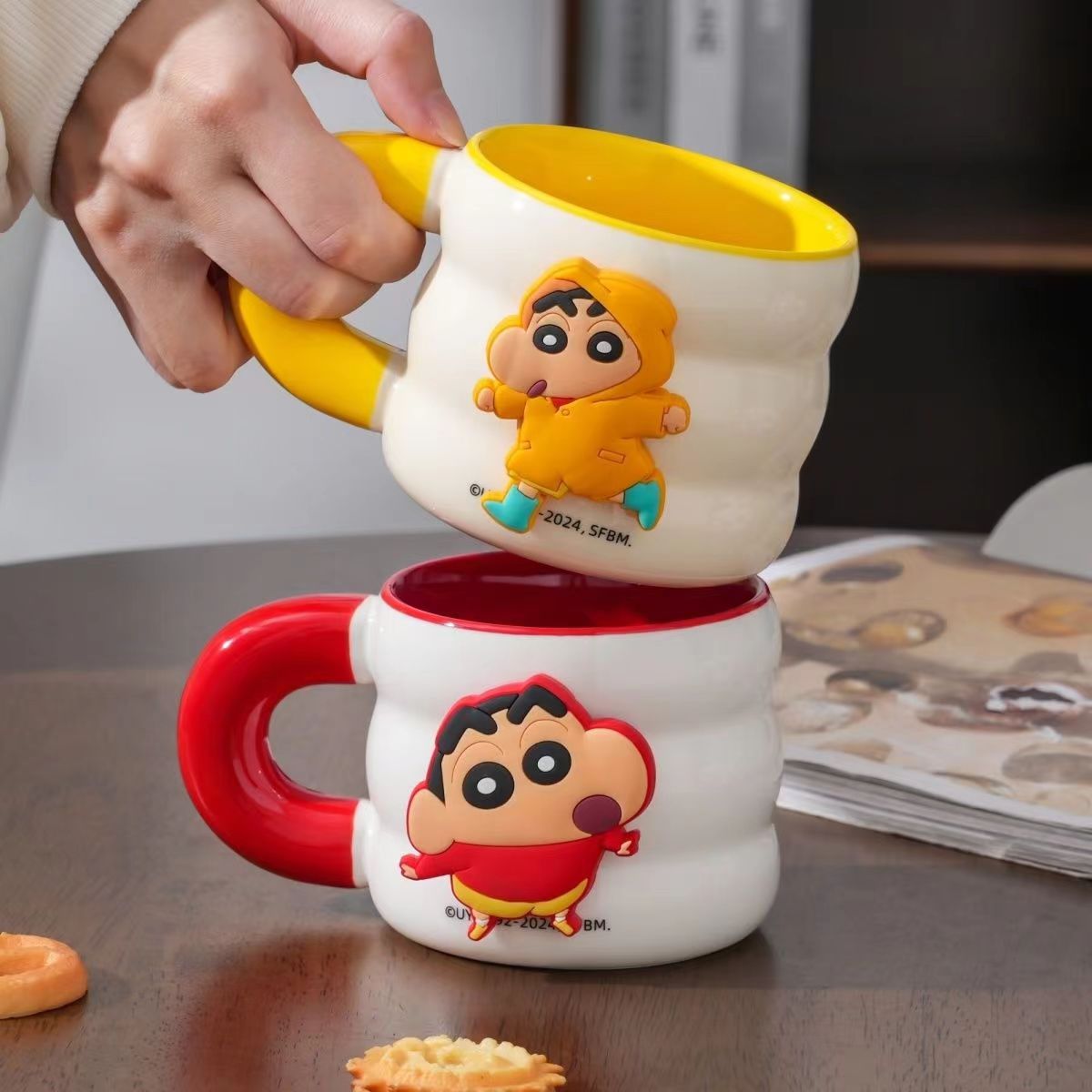 Crayon Shin Mug Cute Creative Magnetic Refrigerator Sticker Water Cup for Girlfriend Home Breakfast Ceramic Cup