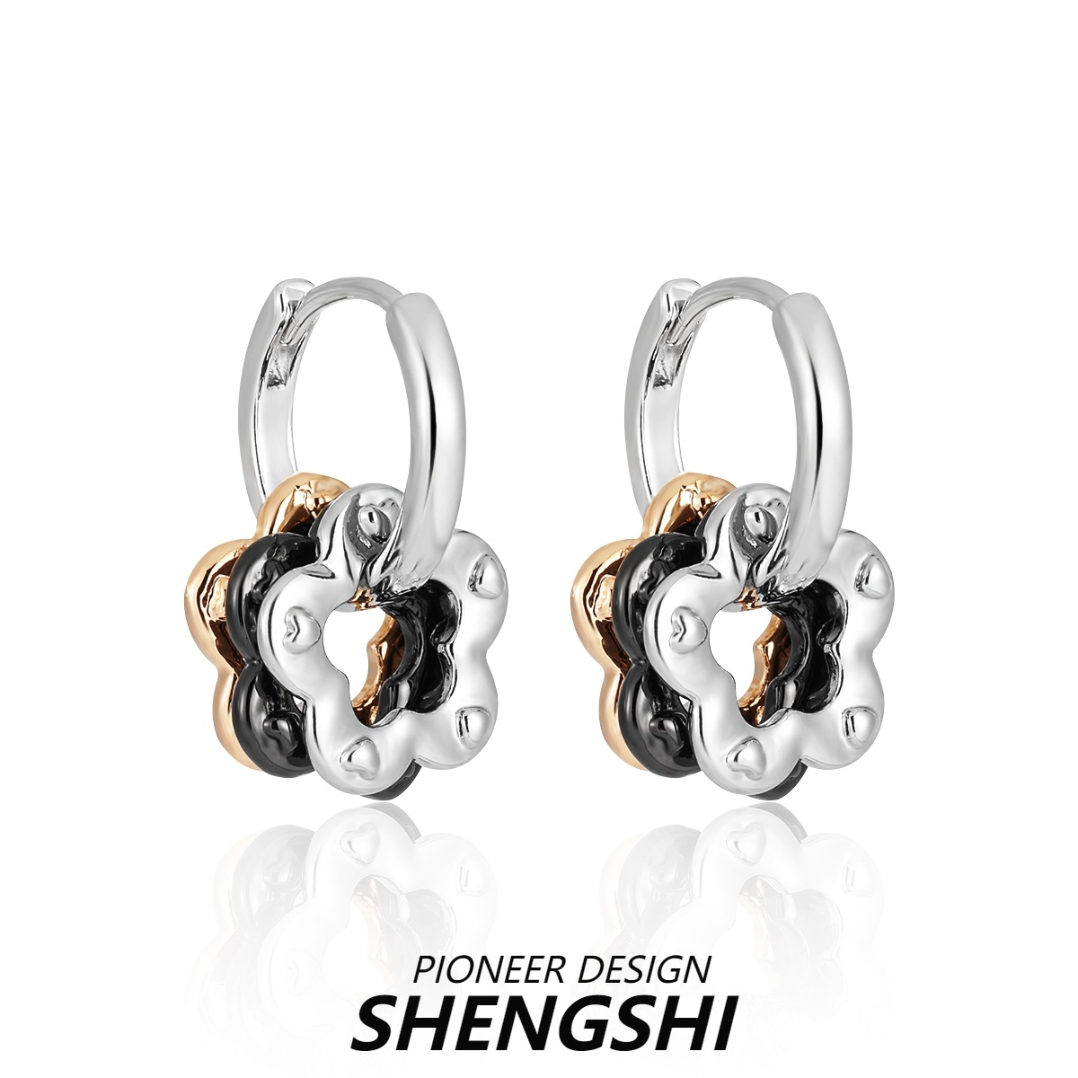 European and American Unique Small Flower Earrings Light Luxury High-end Autumn and Winter Gold and Silver Tri-color DIY Ear Buckle Niche Ear Ring Earrings for Women