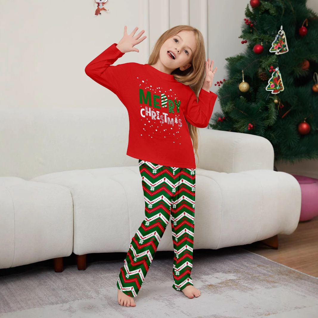 Christmas Snowflake letter stripes Christmas family dress printed home dress pajamas_viptrois.com