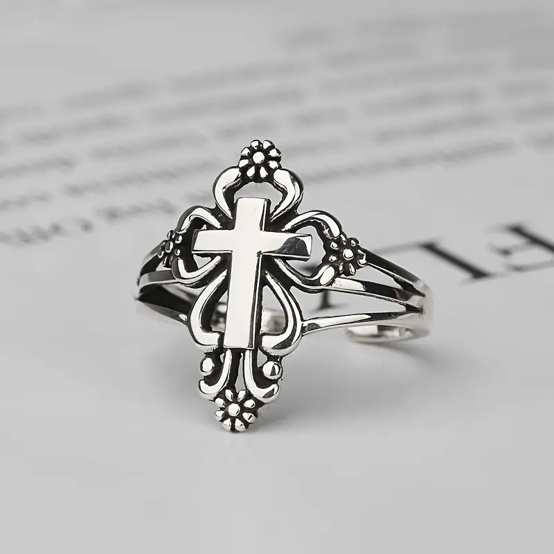 Kayi's New Cuff Ring, Cross, Unisex Flower Design, Paired with High Quality Jewelry_voghion.com