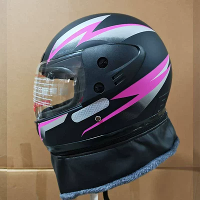 Motosiklet kaskı (dəbilqə) Men's All-Season Universal Battery Motorcycle - matt-black-purple-flower-dome-detachable-scarf