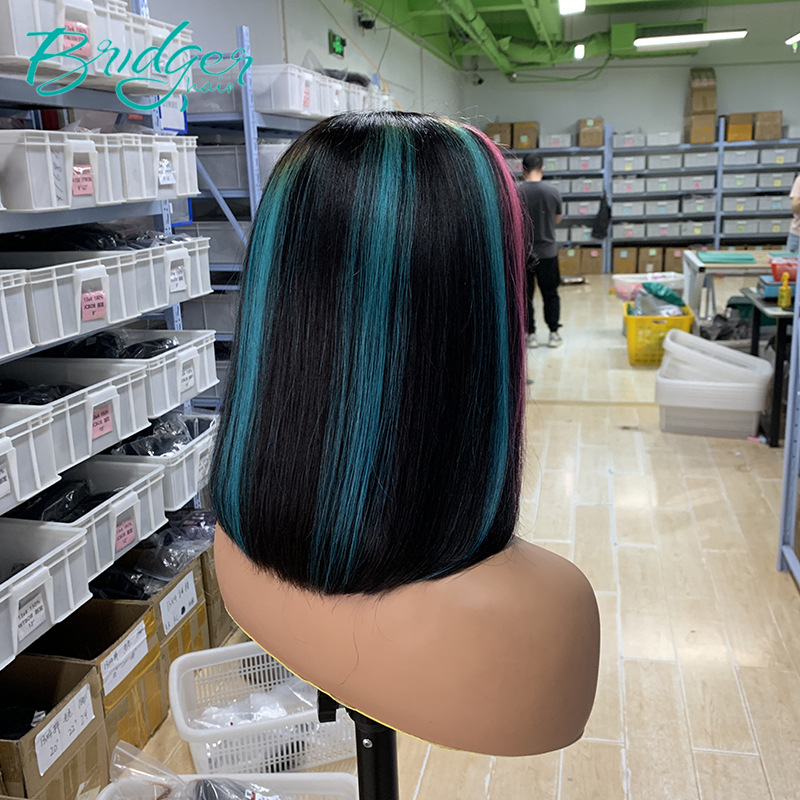 Factory Highlight Blue Rose Red 2*6 Kim Closure BOB Parrucca per capelli veri Parrucca per capelli umani_voghion.com