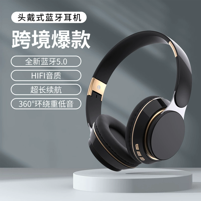 Cross-border headset bluetooth headset subwoofer stereo retractable folding card wireless headset source factory
