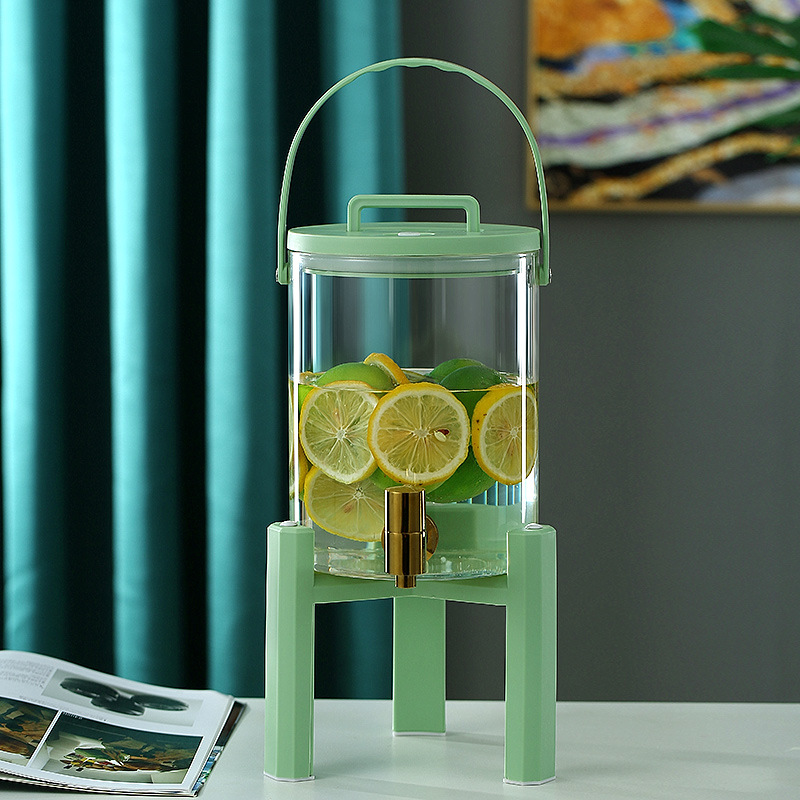 Cesta del refrigerador botella de agua fría con grifo vidrio gran capacidad botella de agua fría hogar bebida enzima cubo sellado burbuja cubo de vino