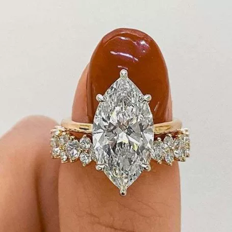 Cross-Border Hot-Selling White Diamond Marquise Ring, Micro-Encrusted Full-Circle White Diamond Set Ring, Luxury Trendy Fashion Ring Wholesale