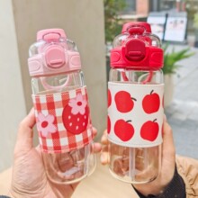 时尚女士玻璃水杯两用盖子吸管杯便携耐高温水杯精美礼品杯子批发