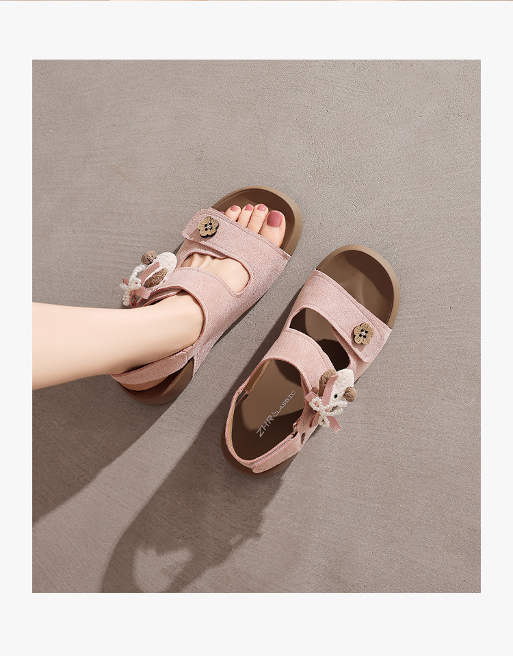 Sandal xỏ ngón đế bệt nữ phong cách Hàn Quốc — FT81 Hồng chi tiết 12
