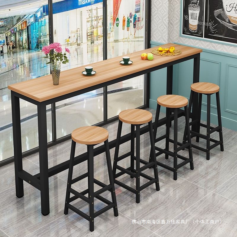 Wall-Mounted Bar Table Balcony Home Narrow Edge Long Table Milk Tea Shop Wall-Mounted Narrow Shelf Table and Chair Slender Long Table