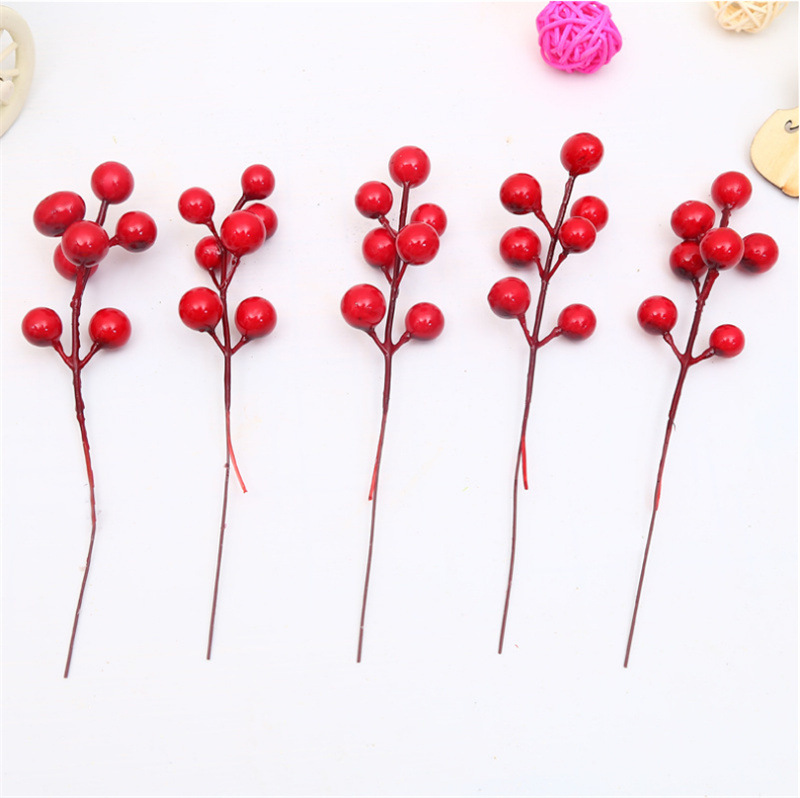 Decoraciones de Navidad de frutas rojas 7 esquejes de bayas de frutas rojas nueva decoración de árboles de Navidad accesorios de fotos al por mayor