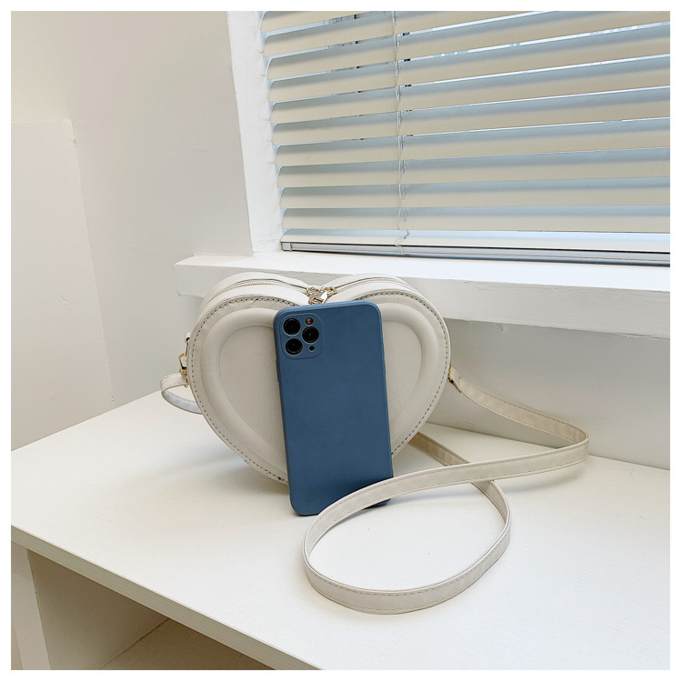 Zipper Closure Type Single Shoulder Strap Strap Type Women's Small Pu Leather Solid Color Fashion Heart-shaped Zipper Crossbody Bag