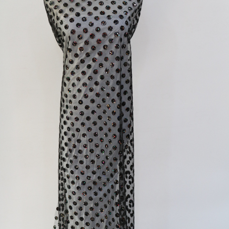 2024 nuevo gaza de malla primavera y verano flocado gaza de malla encaje rociado oro color alto brillo tela vestido de boda