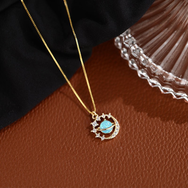 Fantasy Planet Necklace Female Summer Light Luxury Niche Design Color Opal Stone High-end Sense Cosmic Astronomical Ball Clavicle Chain