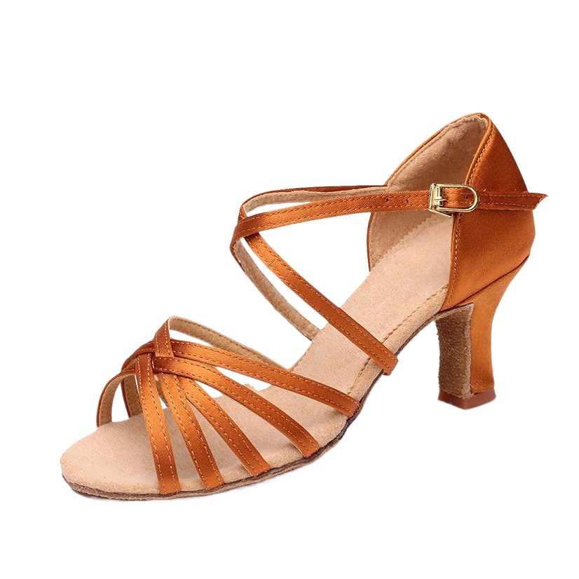 Adult High-Heeled Latin Dance Shoes, Soft-Soled Dance Shoes, Mid-Heel Dance Shoes, Sizes 34-41, Denim Samba Cha 7cm