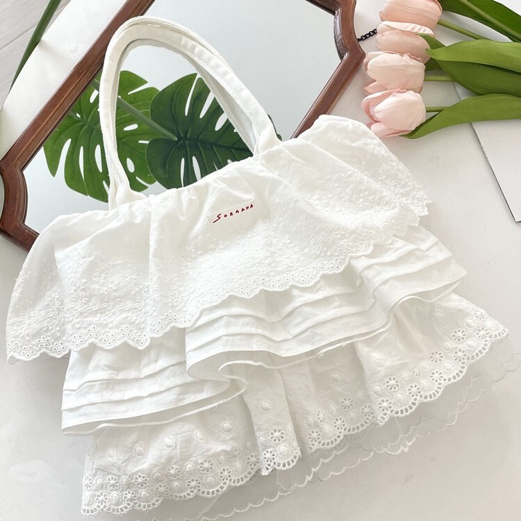 58161 Gentle Girly Lace Cascading Lace Skirt Cloth Bag 2025 New Large Capacity Commuting Shoulder Bag