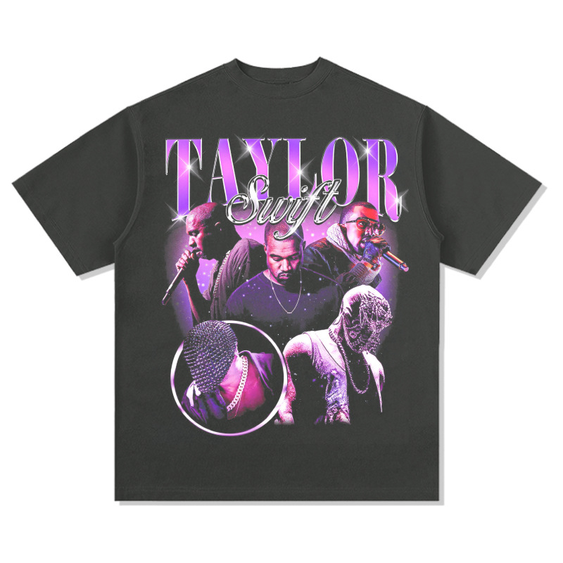 Retro KANYE WEST Spoof KANYE taylor Camiseta de manga corta suelta de algodón pesado