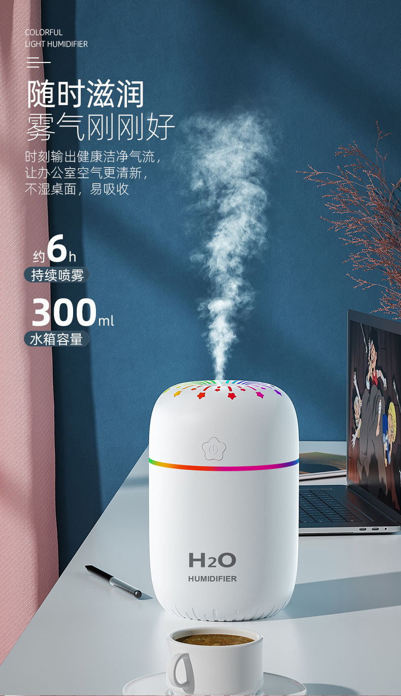 爆款烟花炫彩跑马灯加湿器 桌面迷你USB加湿器创意星星加湿器详情4