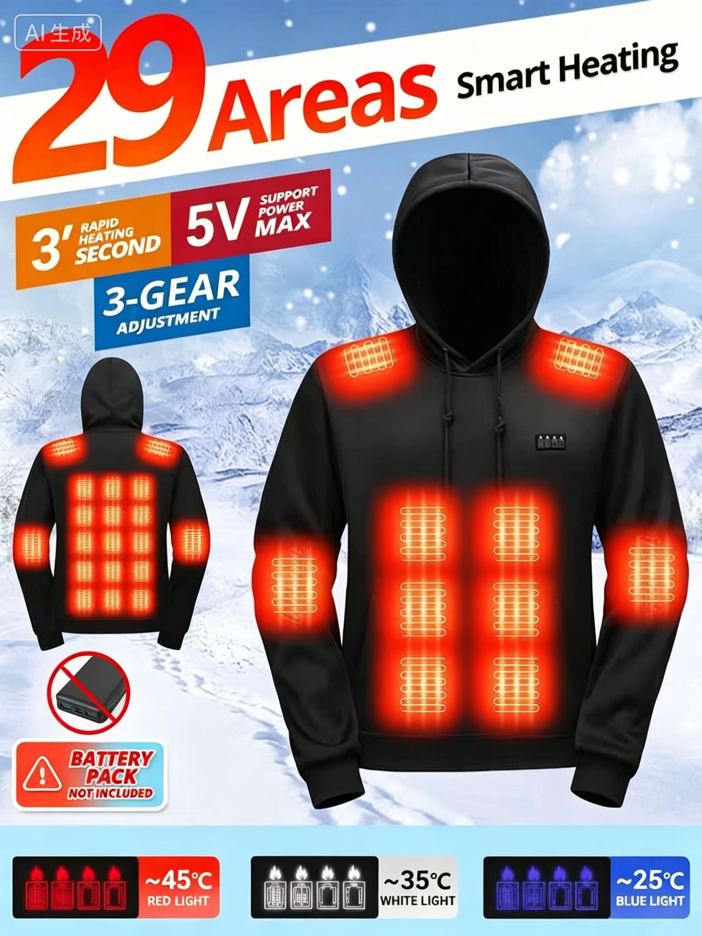 New Winter Model 29 Zone Smart Heating Hoodie for Men, USB Heated Jacket, Outdoor Thermal Electric Clothing, Camouflage