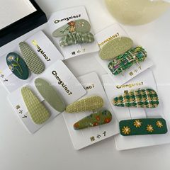 フランスの新作春の小清新な緑の花のヘアピンが可愛い子供の甘いbbクリップの刺繍花のヘアピンです。