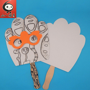 Creative DIY paper fan white mold filling blank cartoon fan painted paper mold stick wooden handle fan handmade beauty labor 6