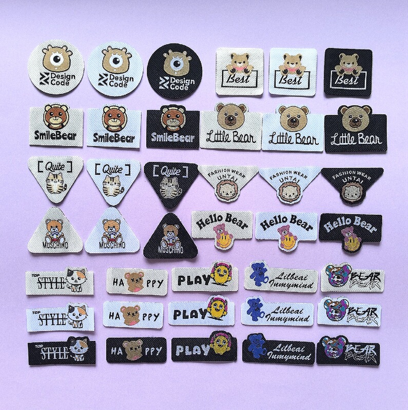 Cute Cartoon Woven Label Children's Clothing for Men and Women, Multi-Color Optional Rice Black and White Clothing Accessories Special-Shaped Triangle