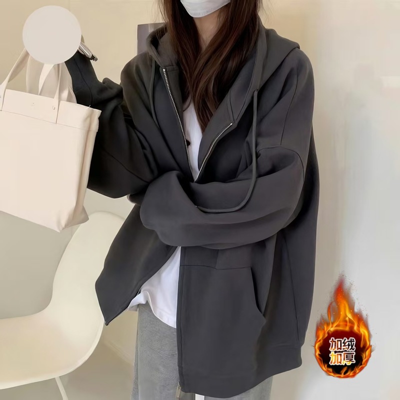 秋季外套女春秋款连帽卫衣女2025新款爆款早秋韩系灰色开衫上衣女|undefined