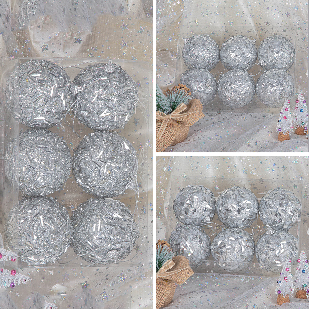 En stock 8cm6/PCS lentejuelas espuma Navidad bola colgante decoración ventana centro comercial colgante techo Navidad decorativa bola de color