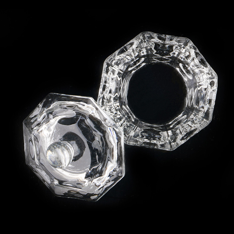 Nueva copa de cristal de manicura con tapa de forma especial taza de lavado de pluma Cristal líquido manicura taza octogonal